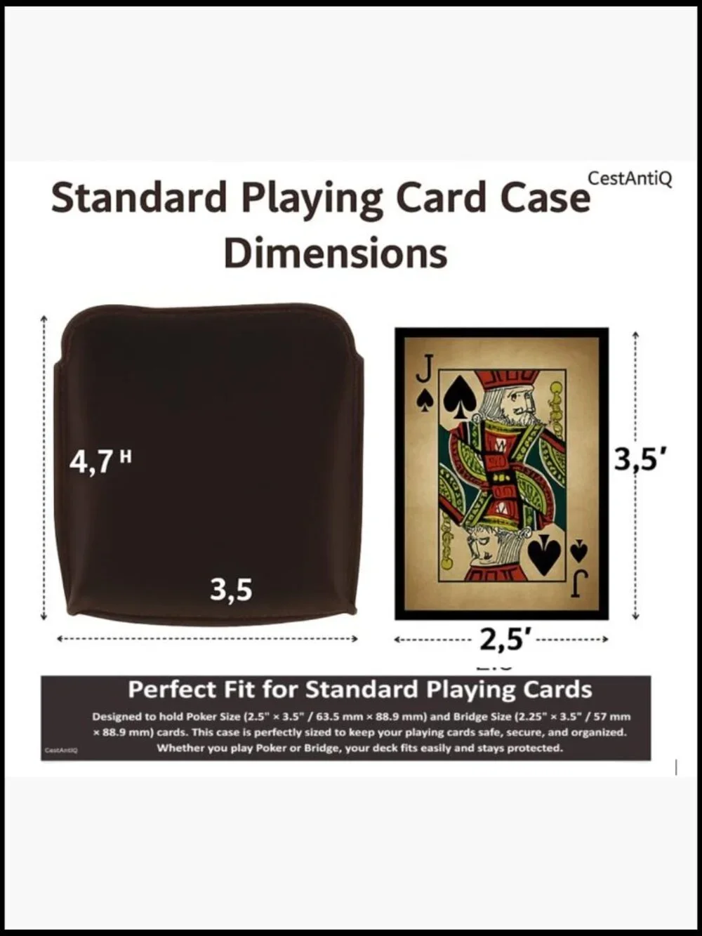 Full-Grain Leather Playing Card Case Durable Zippered Holder Poker Bridge Travel